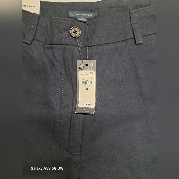 Tommy Hilfiger 12 Chino Pants High Waist Rise Straight Navy Blue Business Casual - Picture 2 of 8